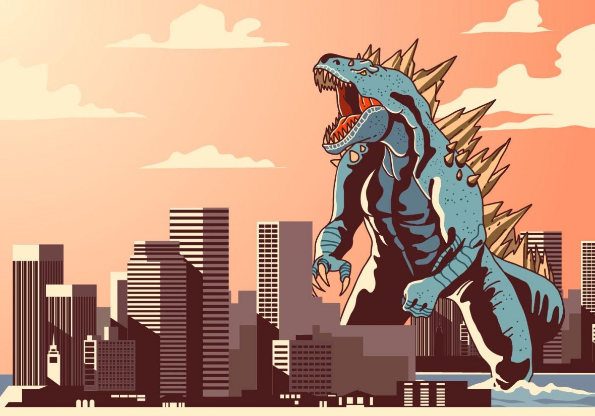 1180x826 Godzilla In Town Free Vector