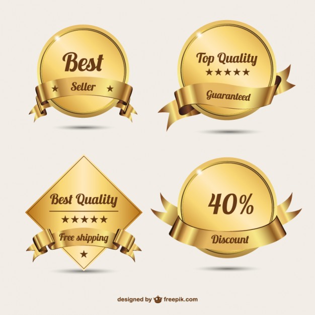 Golden Badges With Ribbons Vector Free Download 626x626 Golden Badges With Ribbons Vector Free Download