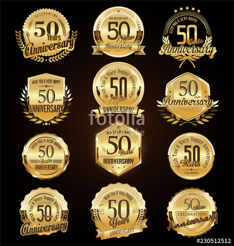 Retro Vintage Anniversary Golden Badges And Labels Collection 475x500 Retro Vintage Anniversary Golden Badges And Labels Collection