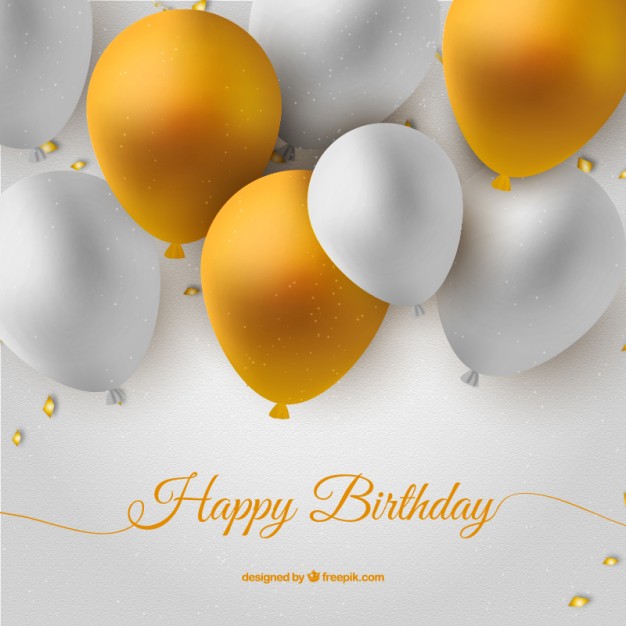 626x626 Birthday Card With White And Golden Balloons Vector Premium Download