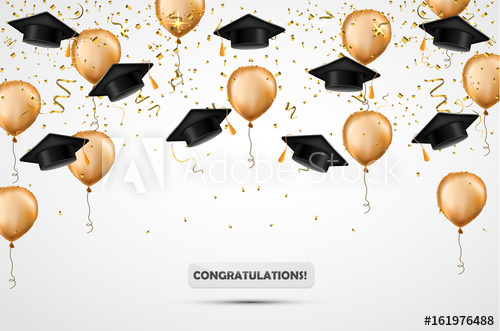 500x331 Graduation Hat Confetti And Gold Balloons Vector Illustration