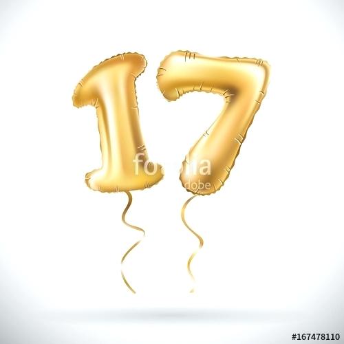 500x500 Number Balloons Vector Golden Seventeen Metallic Balloon Party