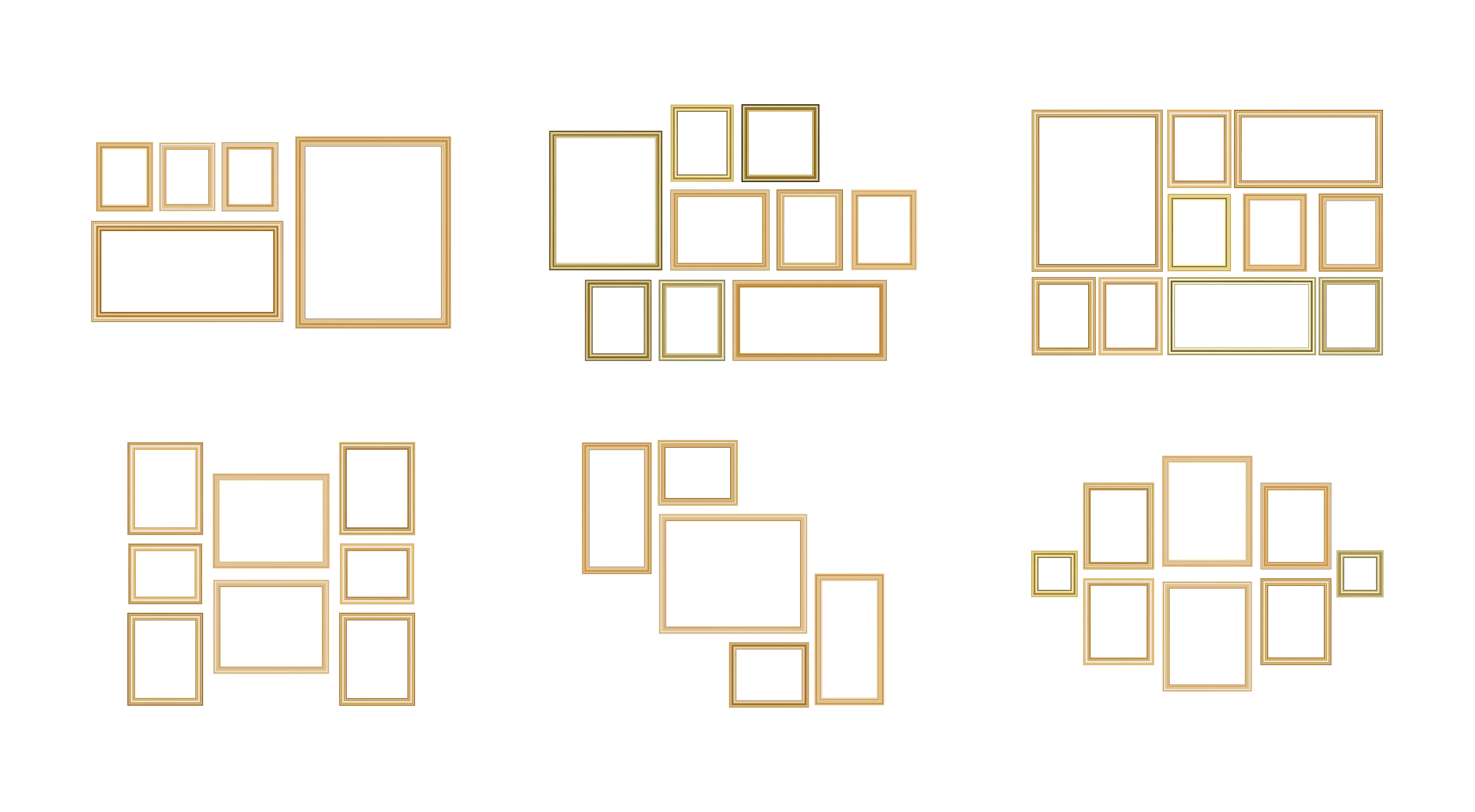 6646x3659 Set Of Decorative Frame Picture With Gold Border, Vector Design