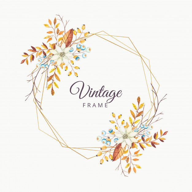 626x626 Watercolor Floral Autumn Vintage Frame With Gold Border Vector