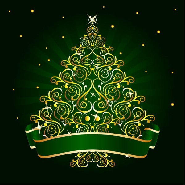 Golden Floral Christmas Tree Vector Graphic 600x600 Golden Floral Christmas Tree Vector Graphic
