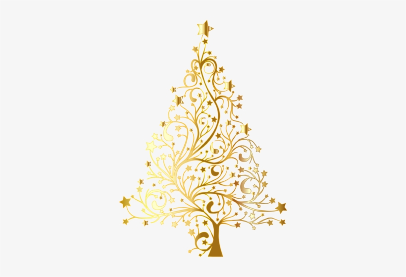 820x559 Starry Christmas Tree Gold No Background