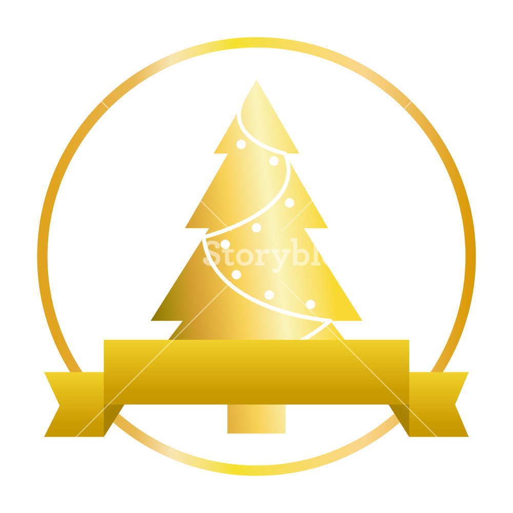 Golden Christmas Tree With Decorations And Ribbon Cartoon Vector 1000x1000 Golden Christmas Tree With Decorations And Ribbon Cartoon Vector