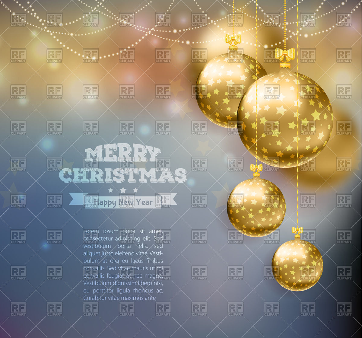 1200x1120 Gold Christmas Balls On Blurred Backdrop Vector Image