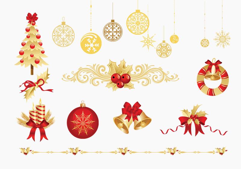 800x560 Golden Christmas Vector Elements Pack