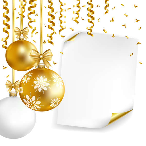 600x600 Golden Christmas Baubles With Ribbons And Paper Vector Free