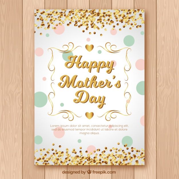 626x626 Mother's Day Greeting Card With Golden Confetti Free Vector