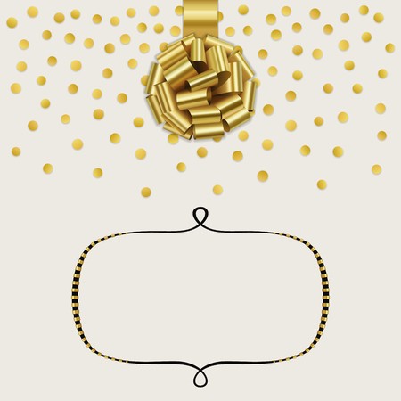 450x450 Template With Gold Rose Bow From Ribbon And Gold Confetti Vector