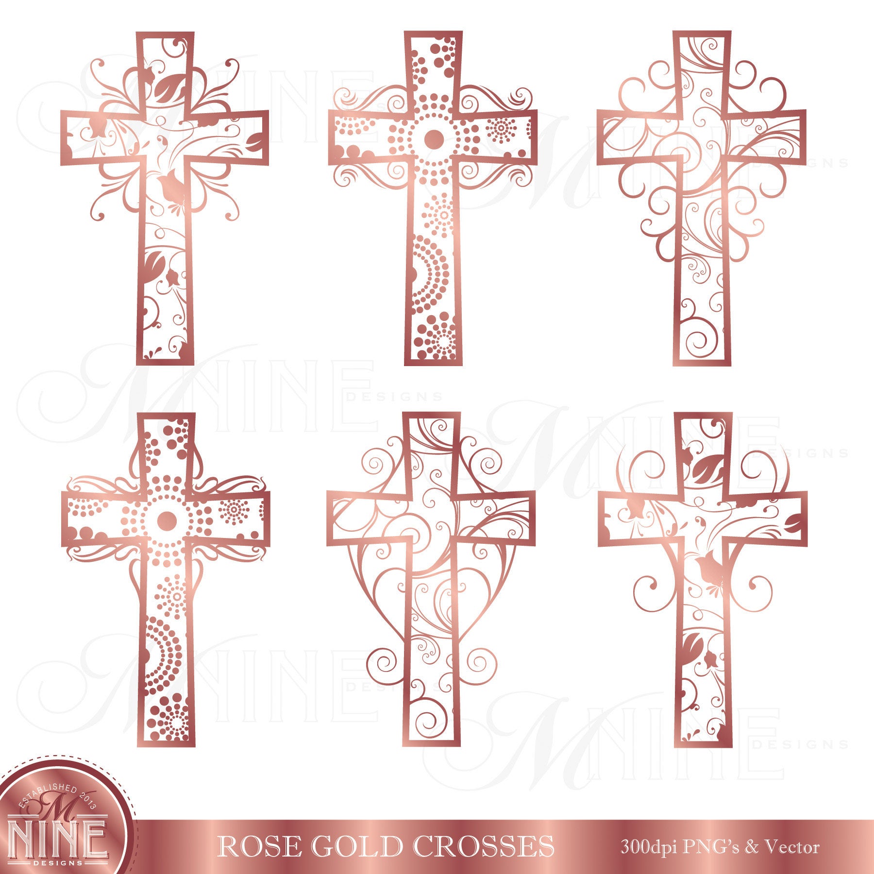 1800x1800 Rose Gold Filigree Crosses Clipart Rose Gold Cross Clip Art Etsy