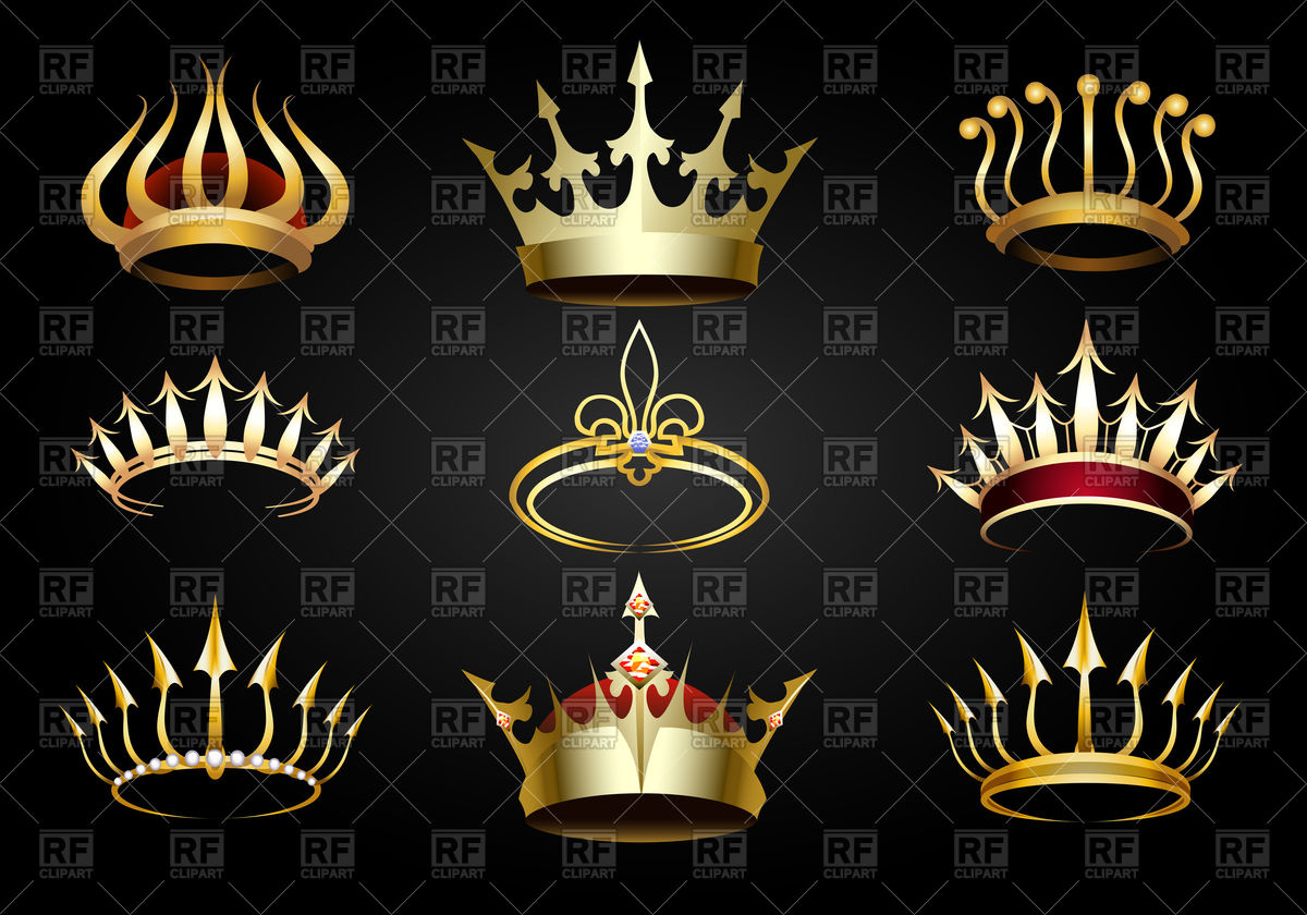 Set Of Various Golden Crowns On Black Background Vector Image 1200x840 Set Of Various Golden Crowns On Black Background Vector Image