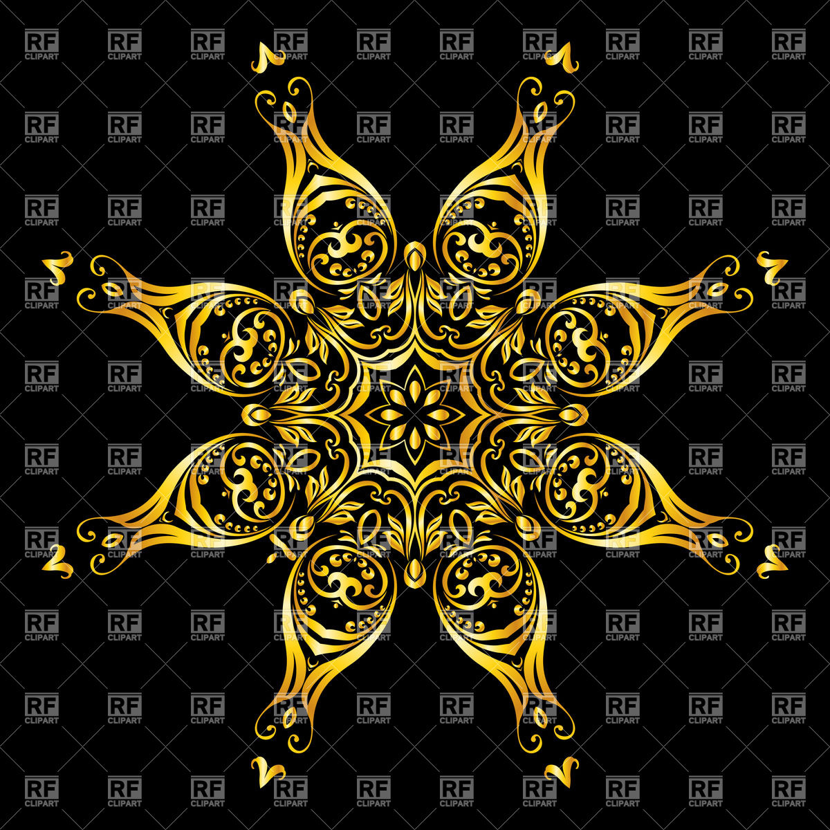 1200x1200 Golden Abstract Flower On Black Background Vector Image Of Design