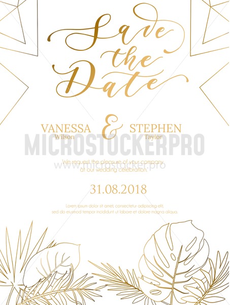 453x600 Wedding Invitation Summer Design With Geometric Lines And Gold