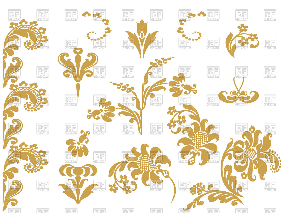 1200x900 Floral Design Elements With Gold Flowers Vector Image Of Design