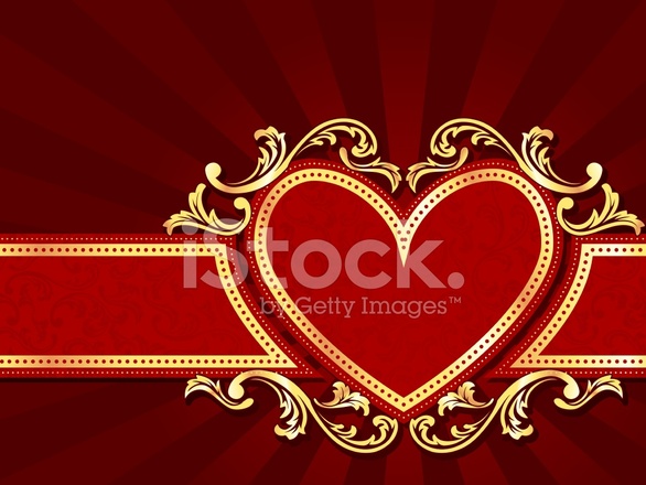 586x440 Horizontal Heart Shaped Red Banner With Gold Filigree Stock Vector