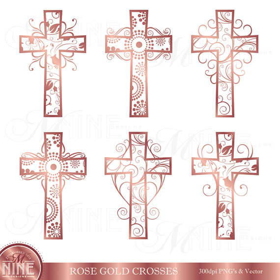 570x570 Rose Gold Filigree Crosses Clipart Rose Gold Cross Clip Art