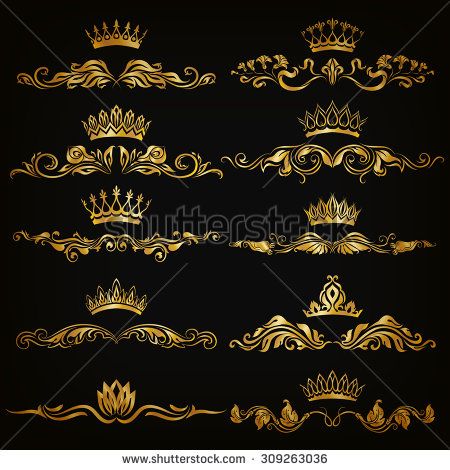 450x470 Set Of Filigree Damask Ornaments Floral Golden Elements, Borders