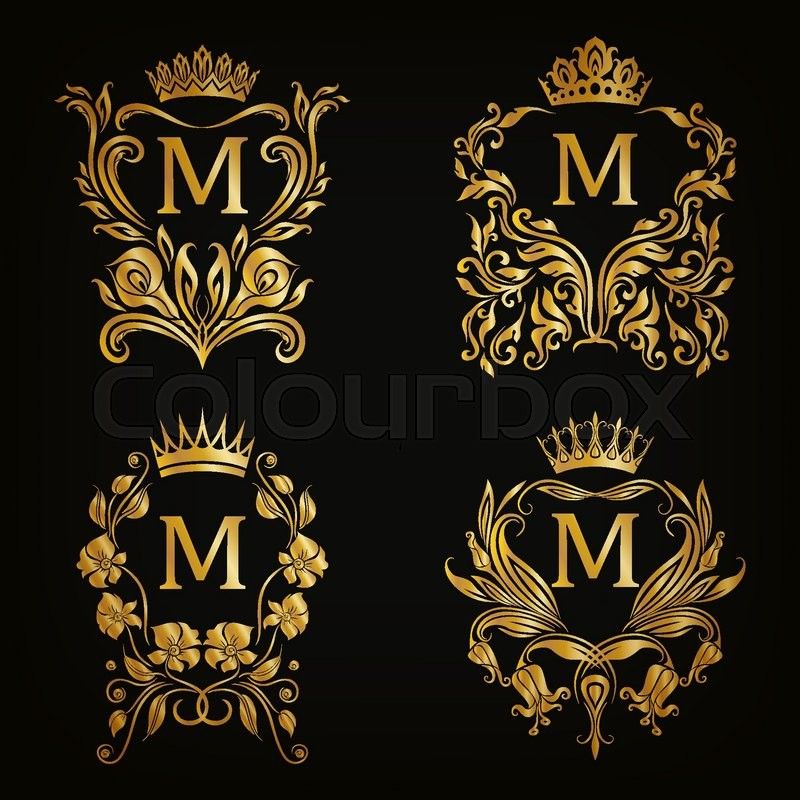 800x800 Set Of Gold Monogram For Graphic Design On Black Background Royal