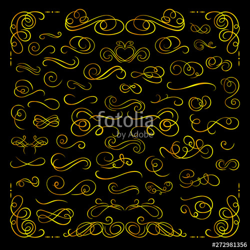 500x500 Vector Golden Gradient Calligraphic Design Elements Collection