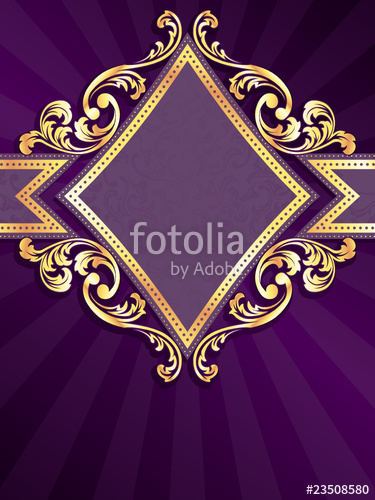 375x500 Vertical Diamond Shaped Purple Banner With Gold Filigree Stock