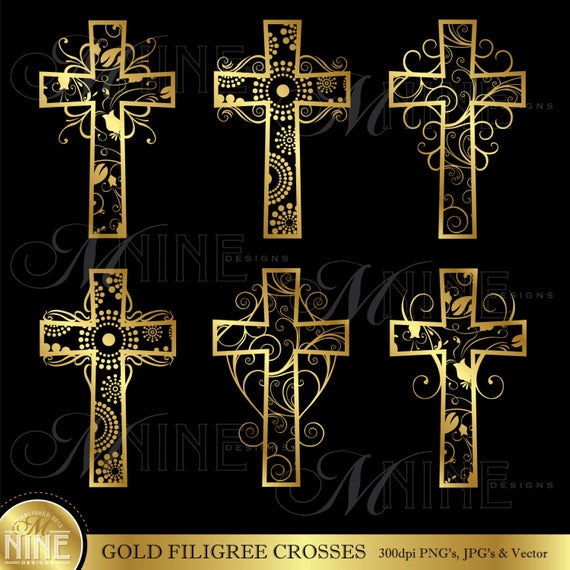 570x570 Gold Filigree Crosses Clipart Cross Clip Art Vector Art Etsy
