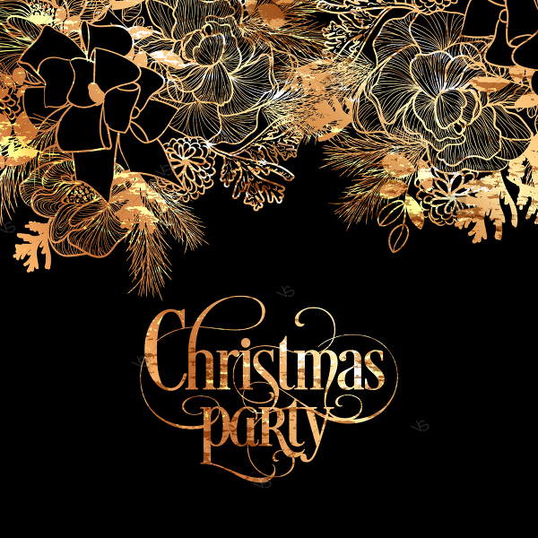 600x600 Merry Christmas Party Invitation Gold Flower
