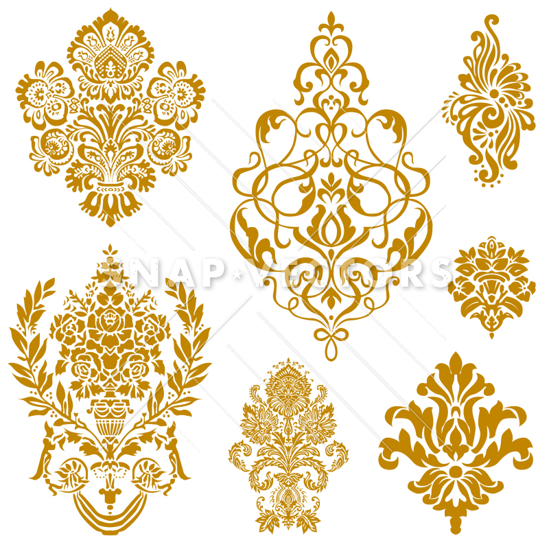 800x800 Vector Clipart Gold Damask And Floral Ornament Set