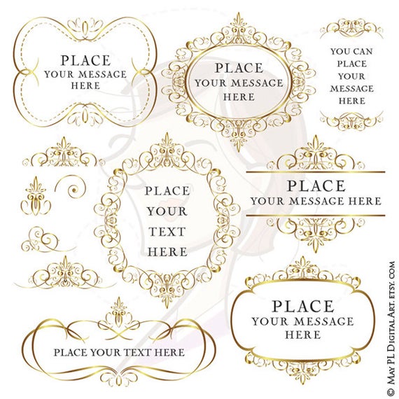 570x570 Gold Flourish Frames Clip Art Digital Vintage Decorative Etsy