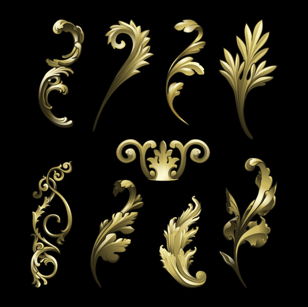 626x625 Golden Baroque Flourish Elements Vector Set Vector Free Download