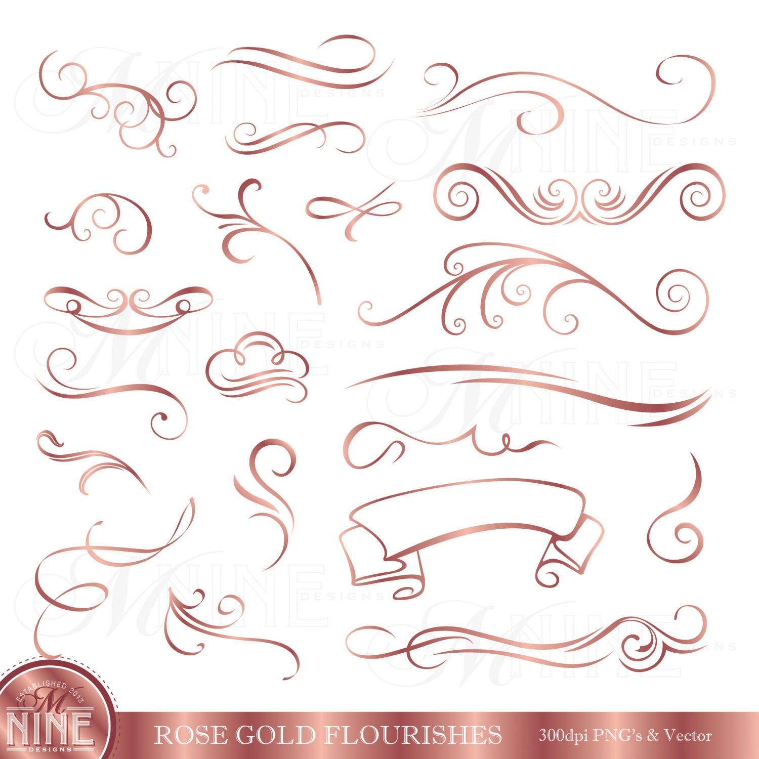 1500x1500 Rose Gold Flourishes Clip Art Vintage Flourish Clipart Etsy