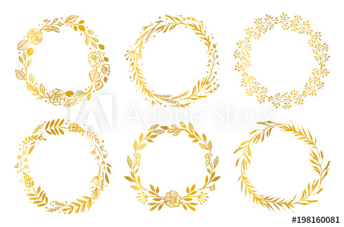 500x330 Gold Flower Wreaths Hand Drawn Design Elements Floral Pattern