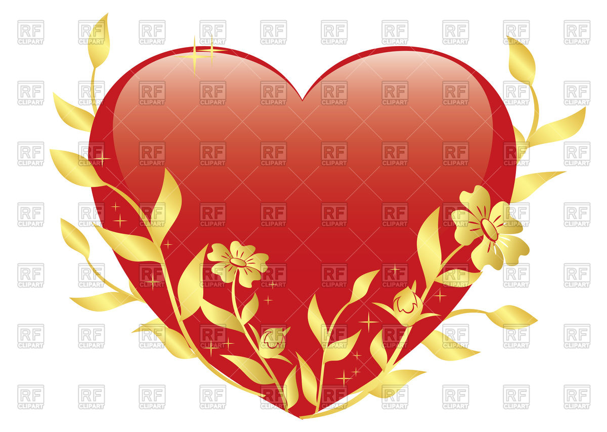 1200x853 Red Heart With Gold Flowers Vector Image Of Design Elements