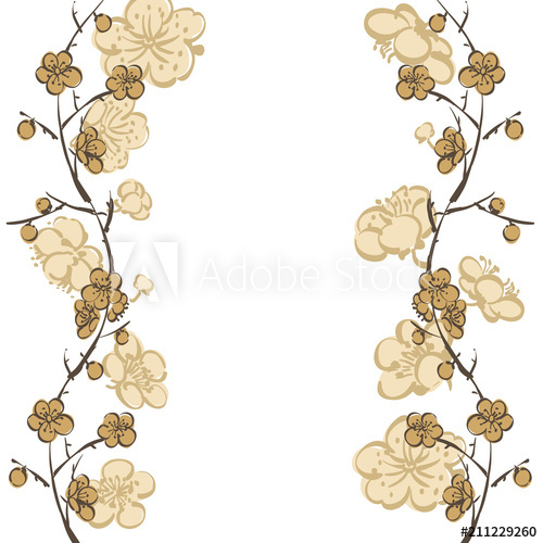 500x500 Cherry Blossom Template Vector Gold Flower Background