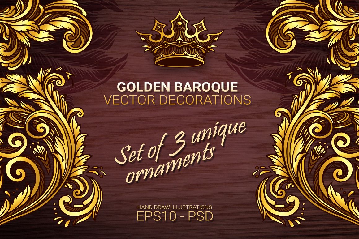 Golden Baroque Vector Decorations 1160x773 Golden Baroque Vector Decorations