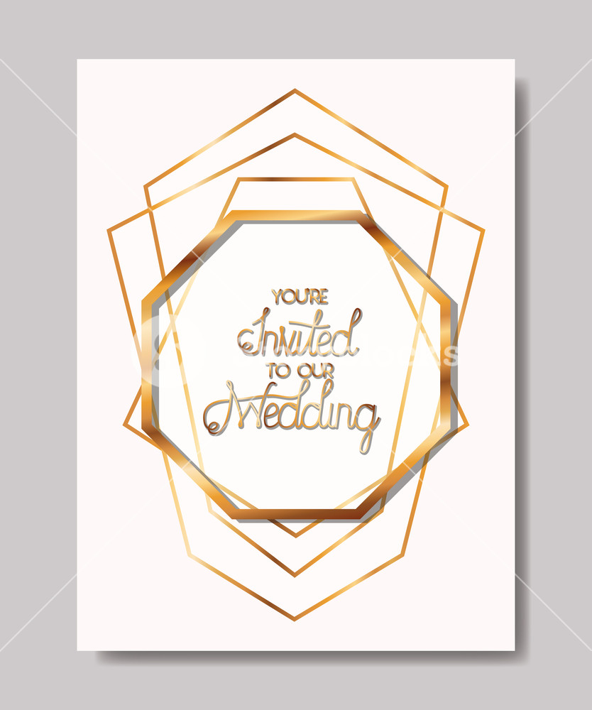 834x1000 Wedding Invitation With Golden Frame Vector Illustration Design