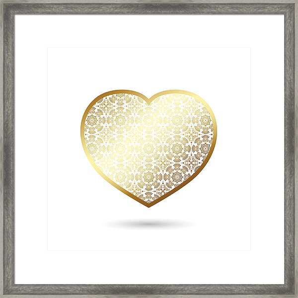 600x600 Golden Heart, Vector Icon On White Background Framed Print