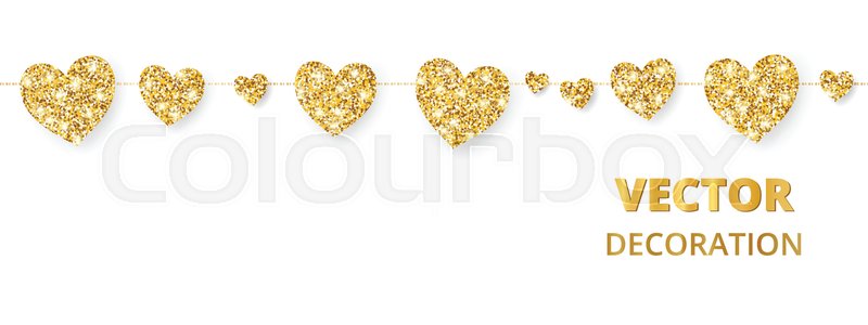 800x300 Golden Hearts Garland, Seamless Stock Vector Colourbox