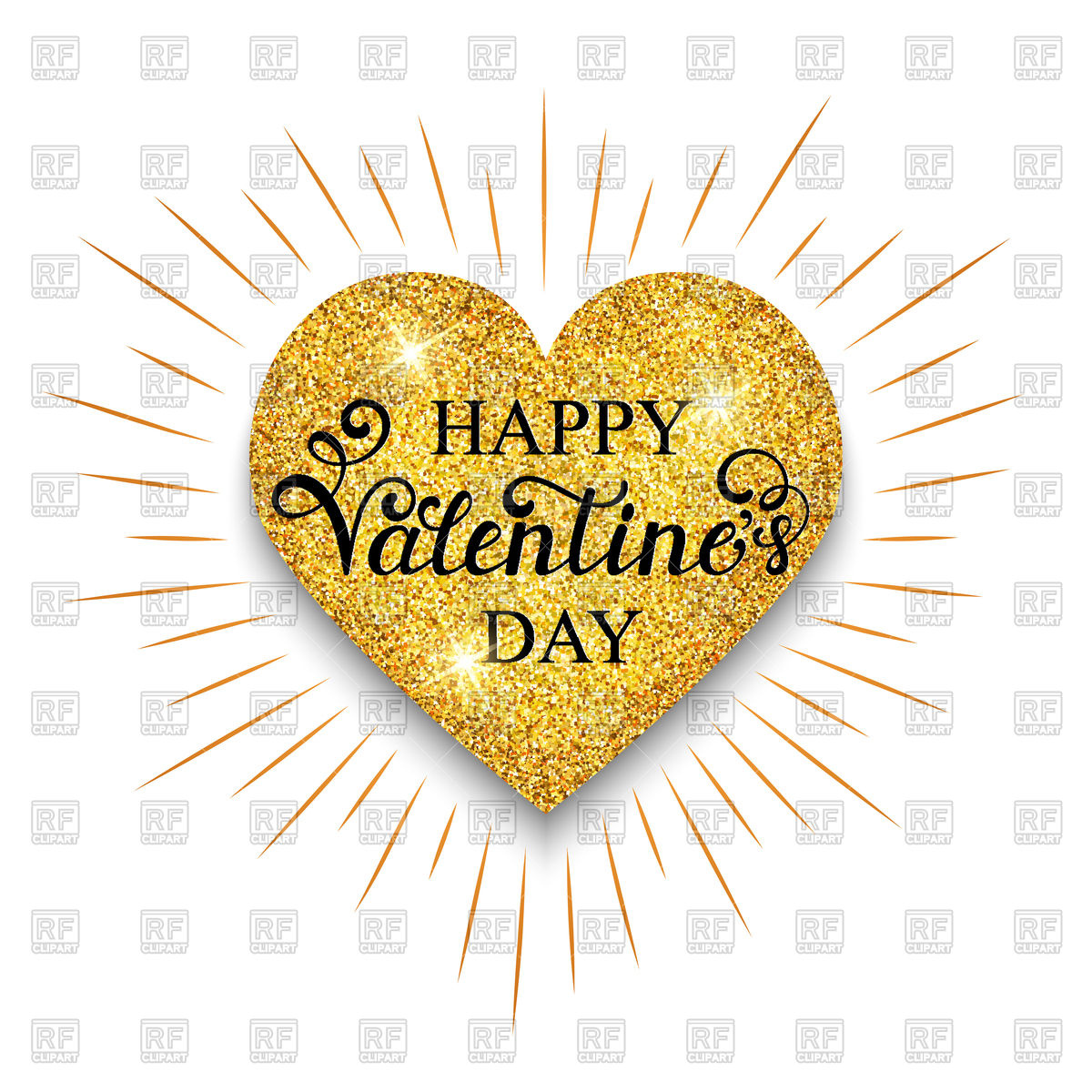 1200x1200 Happy Valentine's Day Inscription With Gold Rays And Golden Heart