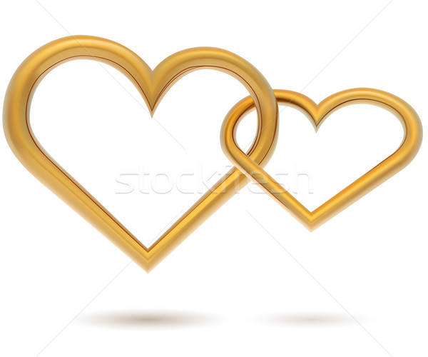 600x500 Chained Gold Hearts Vector Template Isolated On White Background