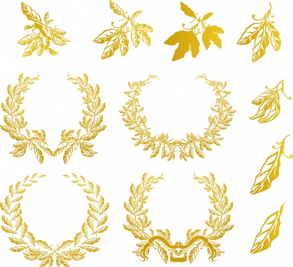 600x547 Wreath Design Elements Golden Leaf Icons Decor Free Vector
