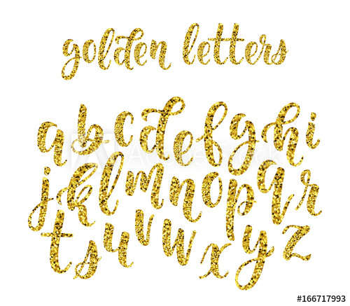500x437 Gold Glitter Hand Drawn Latin Modern Calligraphy Brush Alphabet