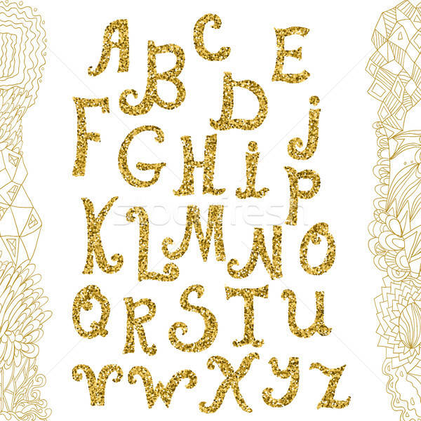 600x600 Golden Glitter Alphabet And Doodle Backdrop Vector Alphabet Hand