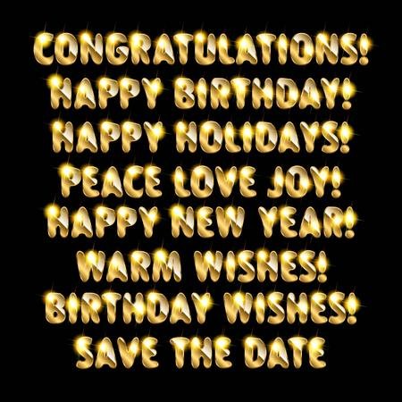 450x450 Holiday Greetings Written In Gold Letters Vector Illustration