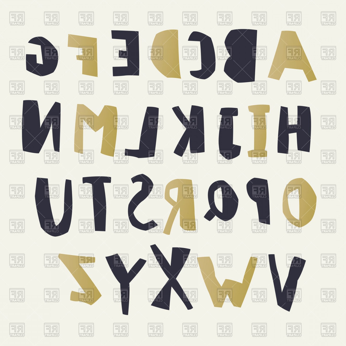 1440x1440 Paper Cut Alphabet Cartoon Black And Gold Letters Cute Font Vector