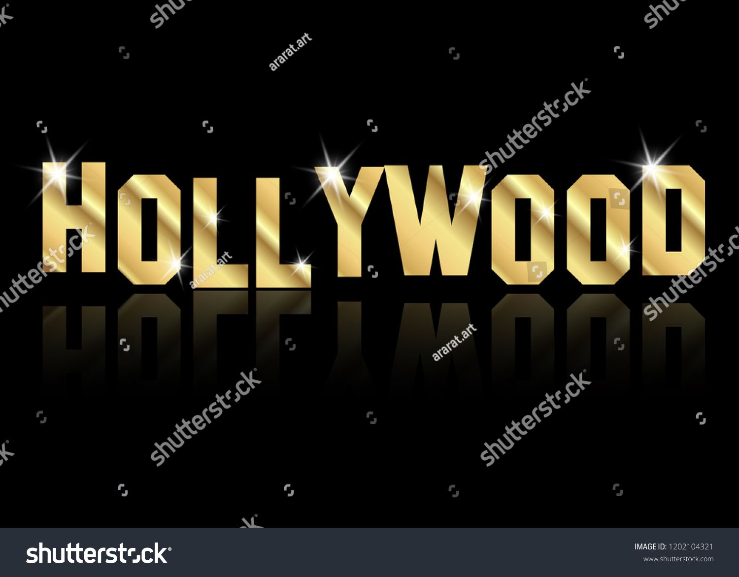 1500x1171 Hollywood Golden Letters Vector Isolated Or Black Background
