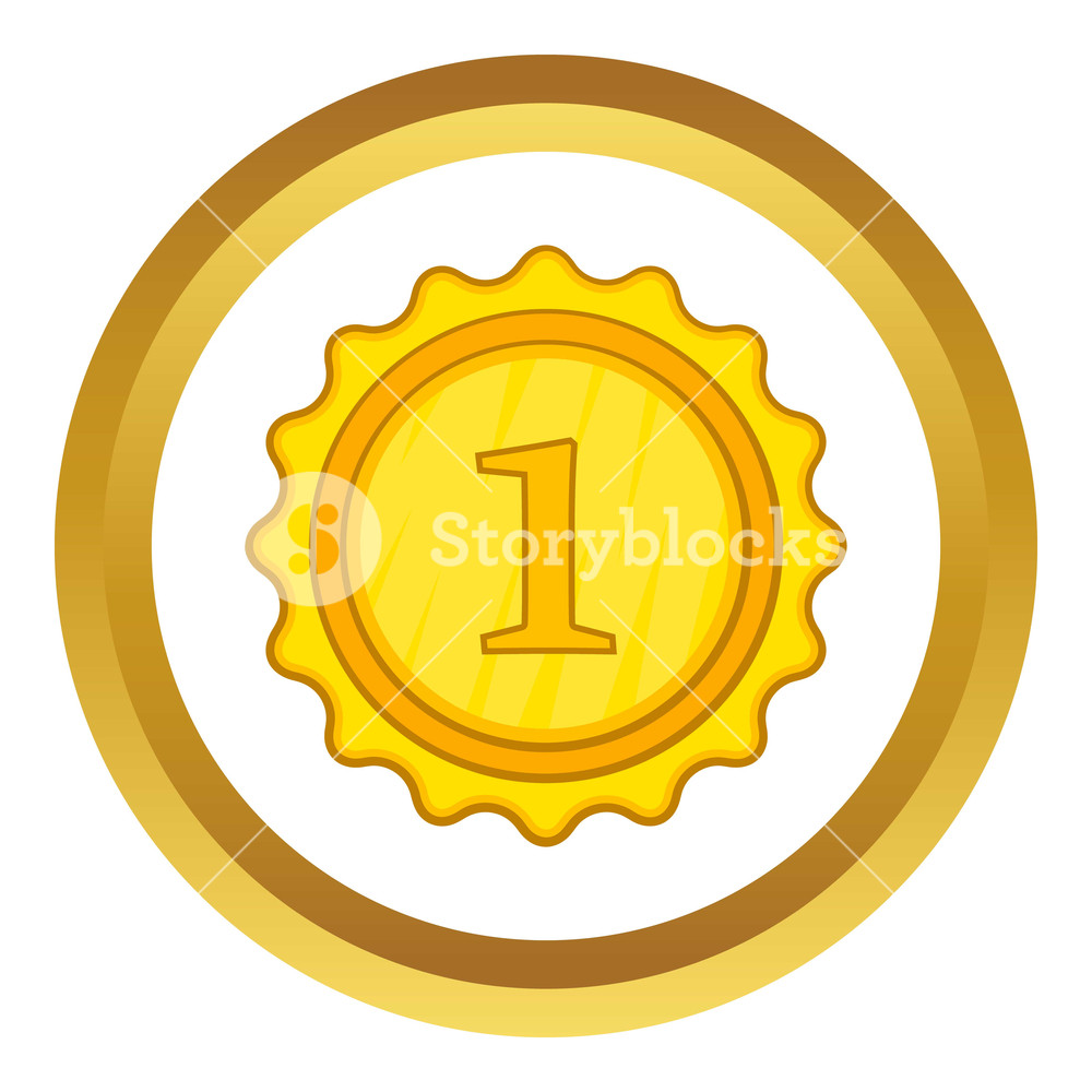 1000x1000 Champion Gold Medal Vector Icon In Golden Circle, Cartoon Style