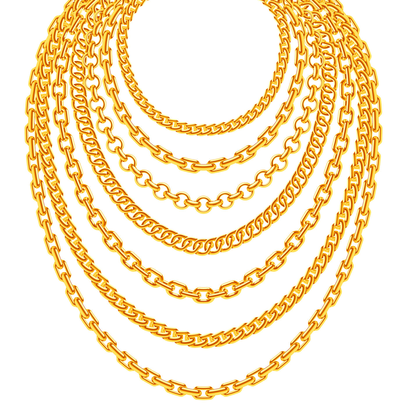 1400x1400 Golden Metallic Chain Necklaces Vector Set